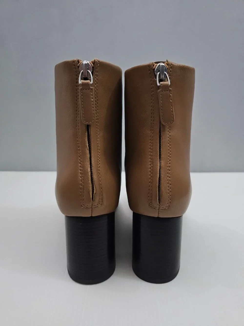 3.1 Phillip Lim Nadia Camel Brown Leather Ankle Boot Block Heel Back Zip EU 39